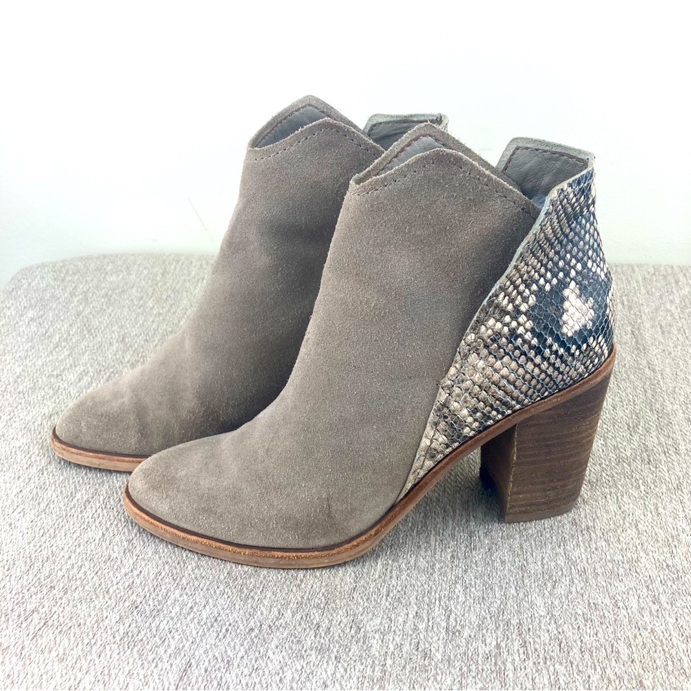 Dolce Vita taupe suede w/ emboss snakeskin leather booties